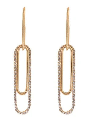 Elegant oblong gold earrings with sparkling rhinestones, a modern and glamorous accessory