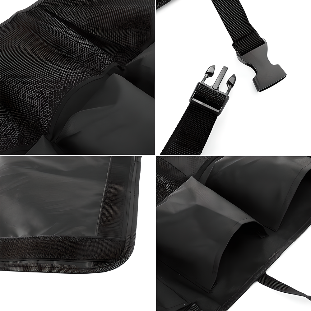 Universal car boot organiser made of durable Oxford cloth with adjustable Velcro straps to fit any vehicle