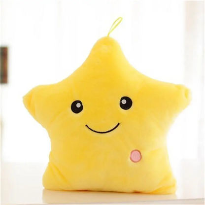 Soft, glowing plush pillow in the shape of a star, perfect for cuddling and providing a soothing nightlight for Kiwi kids