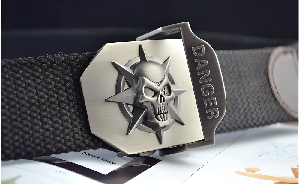 Tactical Buckle Belt with Skull Design - Durable Canvas Belt with Alloy Buckle for Active Kiwi Lifestyles