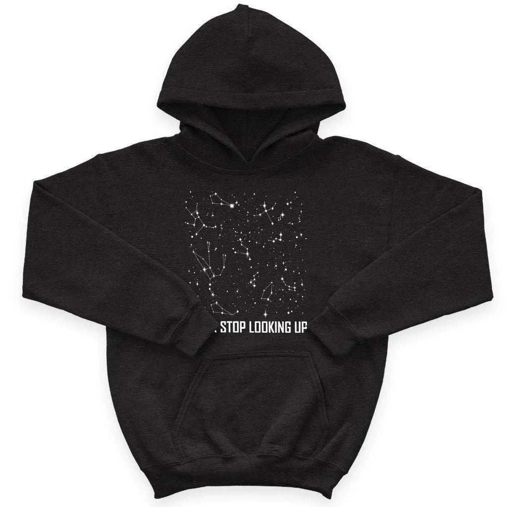 Kids' 'Never Stop Gazing' Hoodie in Constellation Design, made with soft Airlume cotton blend fabric