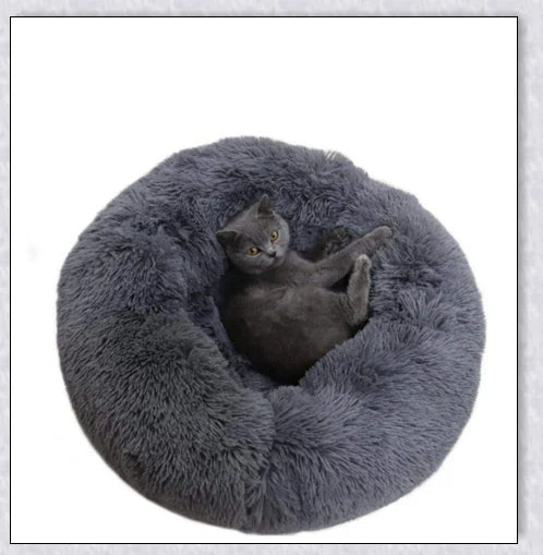 Cosy and Cloudlike Cat Bed in White and Dark Grey colours, featuring a raised rim design for your cat's comfort and security