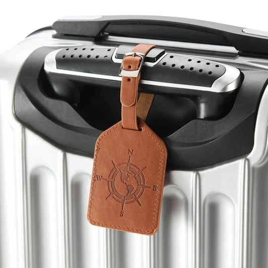 Compass Leather Luggage Tag with Geometric Design, Ideal for Kiwi Travellers