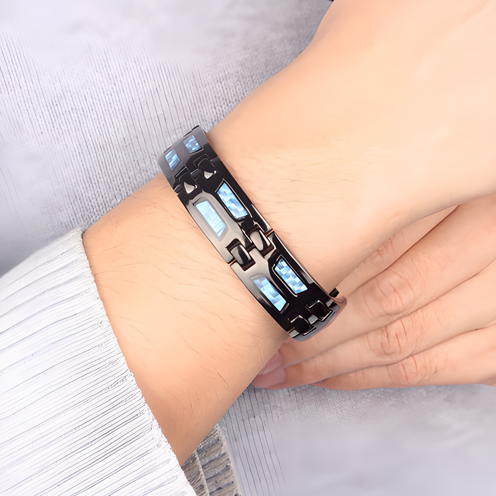 Titanium 4-in-1 Magnetic Energy Wellness Bracelet with powerful magnets, negative ions, and far infrared technology for pain relief and overall wellness