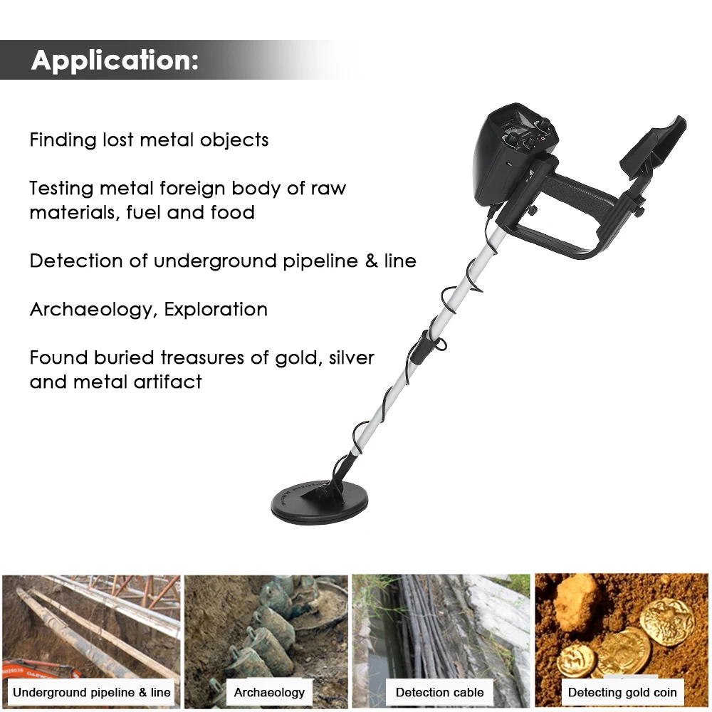 Rugged underground metal detector with adjustable height and visual indicators for detecting coins, jewellery, and other metal objects in New Zealand terrain