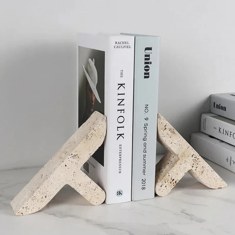 Elegant and Practical Travertine Bookends for Kiwi Homes - Natural Stone Decor for Bookshelves and Mantels