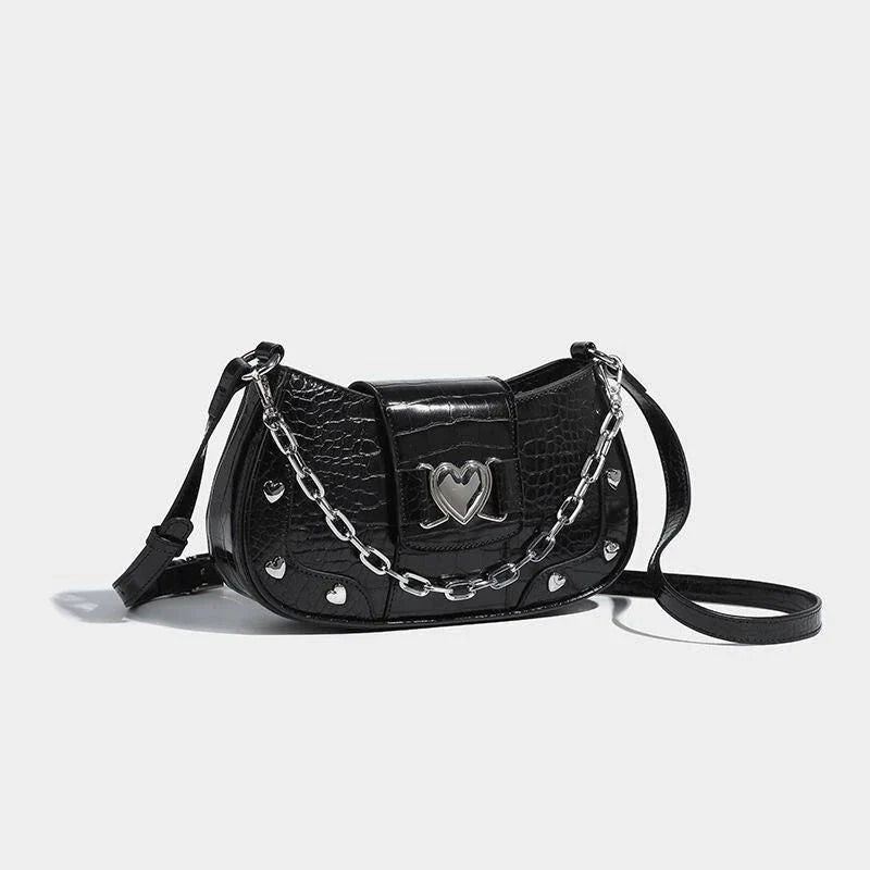 Punk Chain Ladies Underarm Purse with retro heart design, chains, and sequins for fashionable Kiwi women